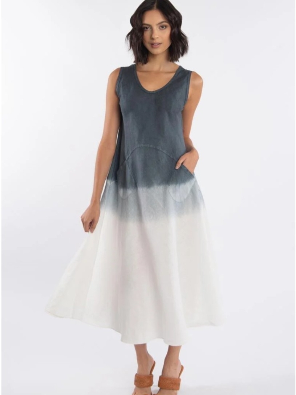 Luna Luz Maxi Dress in Charcoal and White. Linen.